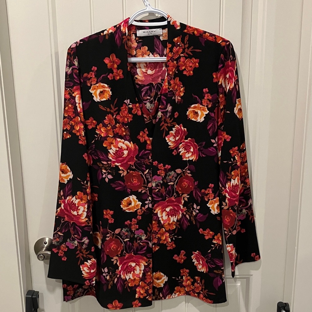BRIAN BAILEY Blouse Tunic Floral BLACK CORAL XL LIKE NEW